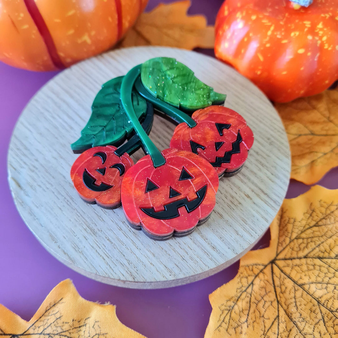 Jack O'Lantern Pumpkin Plant Brooch or Necklace