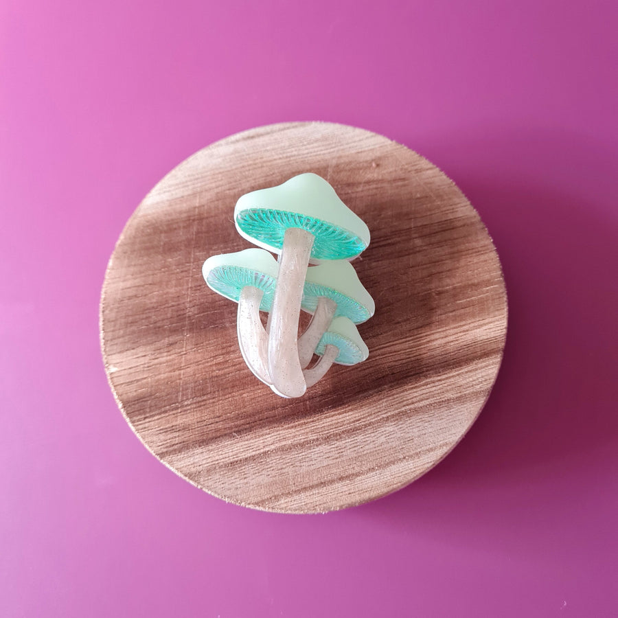 Bioluminescent Magic Mushroom Pin or Pendant - mini glow in the dark mushroom jewelry