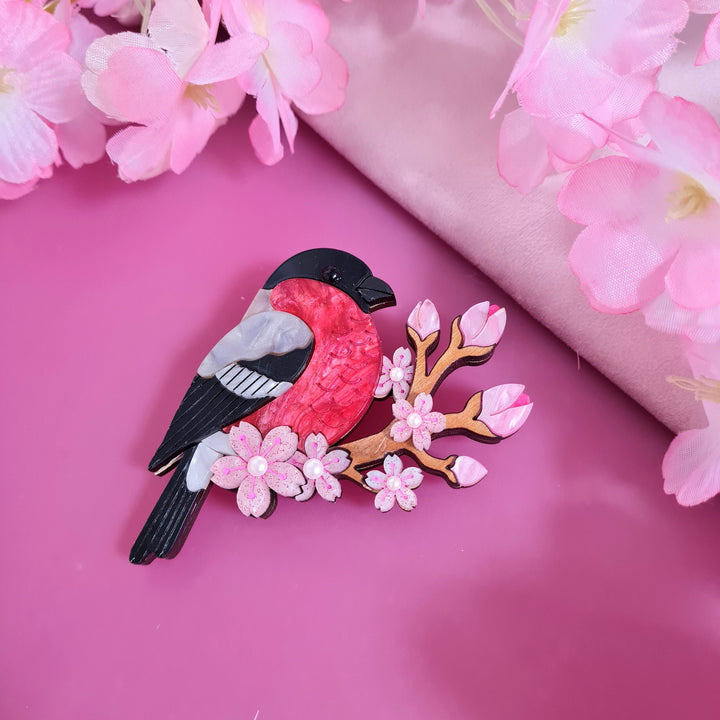 Bullfinch and Blossoms Brooch