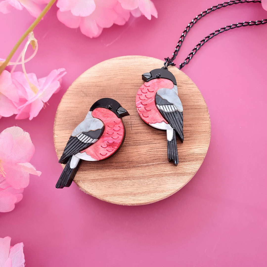Bullfinch Pin Brooch or Pendant - red breast male