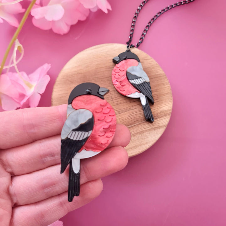 Bullfinch Pin Brooch or Pendant - beige breast female