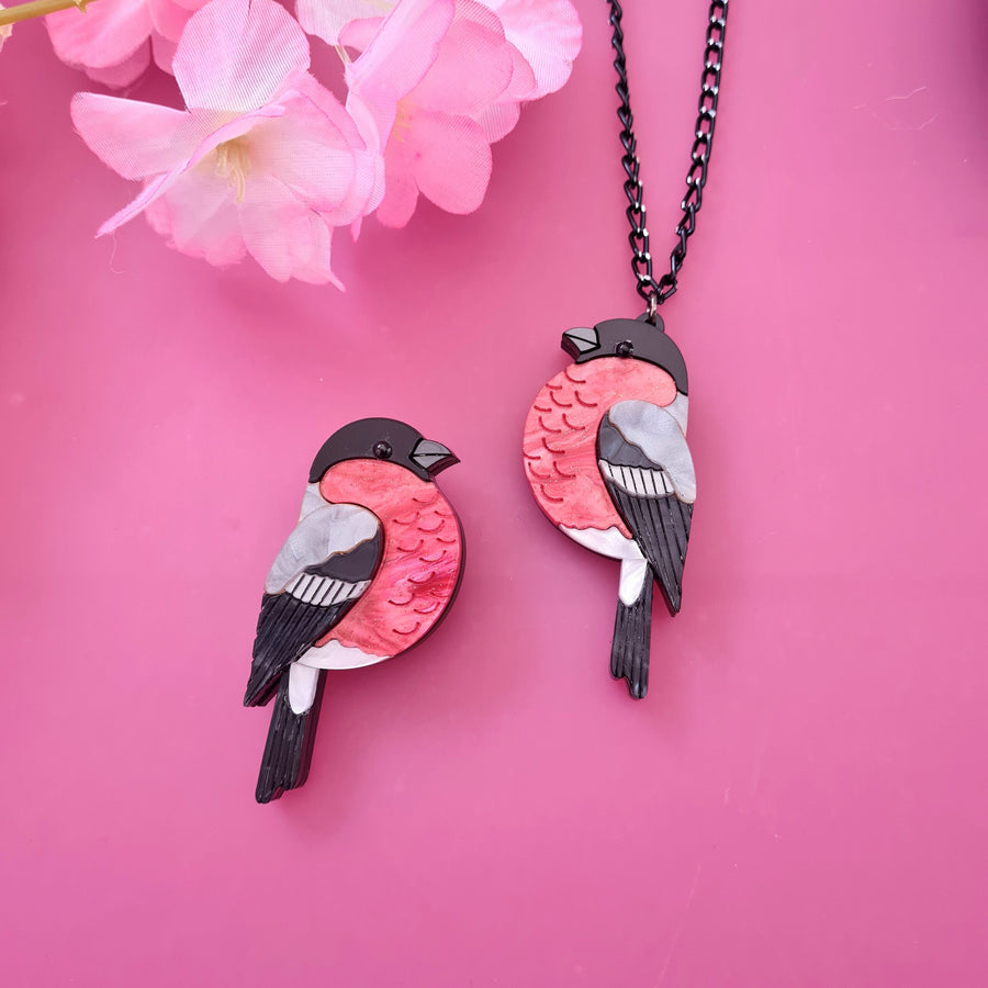 Bullfinch Pin Brooch or Pendant - handmade acrylic bullfinch jewelry