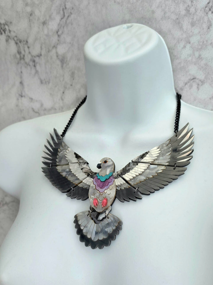 Articulated Flying Pigeon Bird Acrylic Statement Necklace