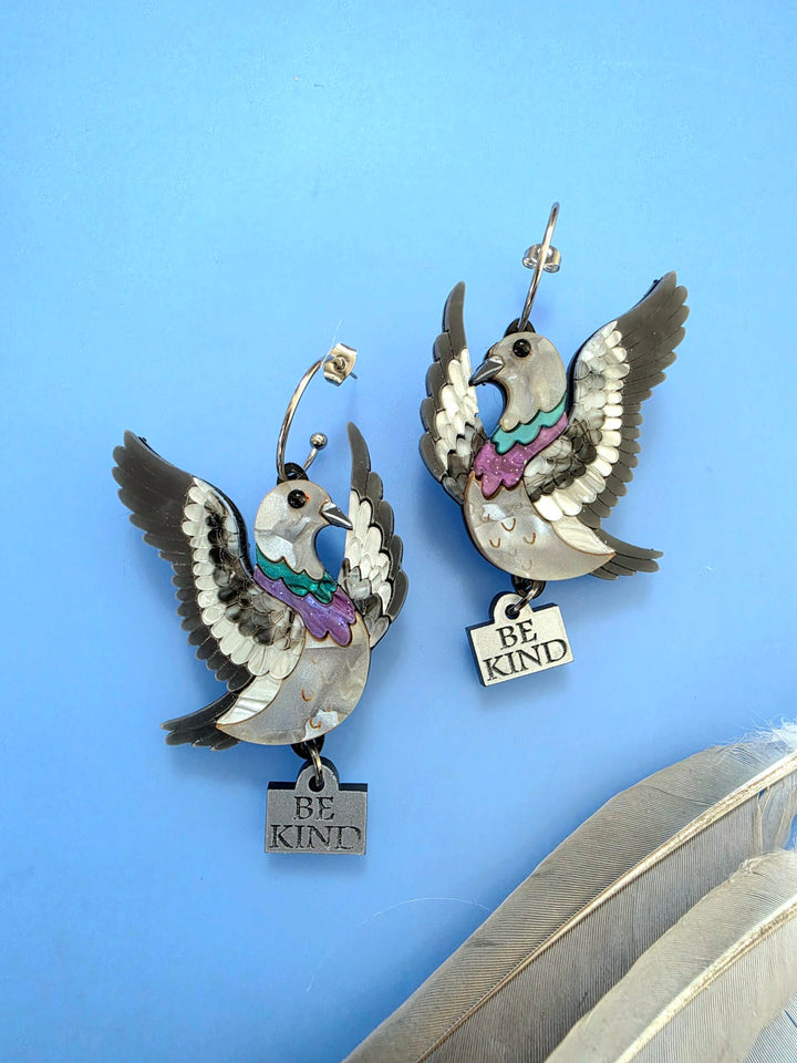 Flying Pigeon Bird Acrylic Hoop Statement Earrings