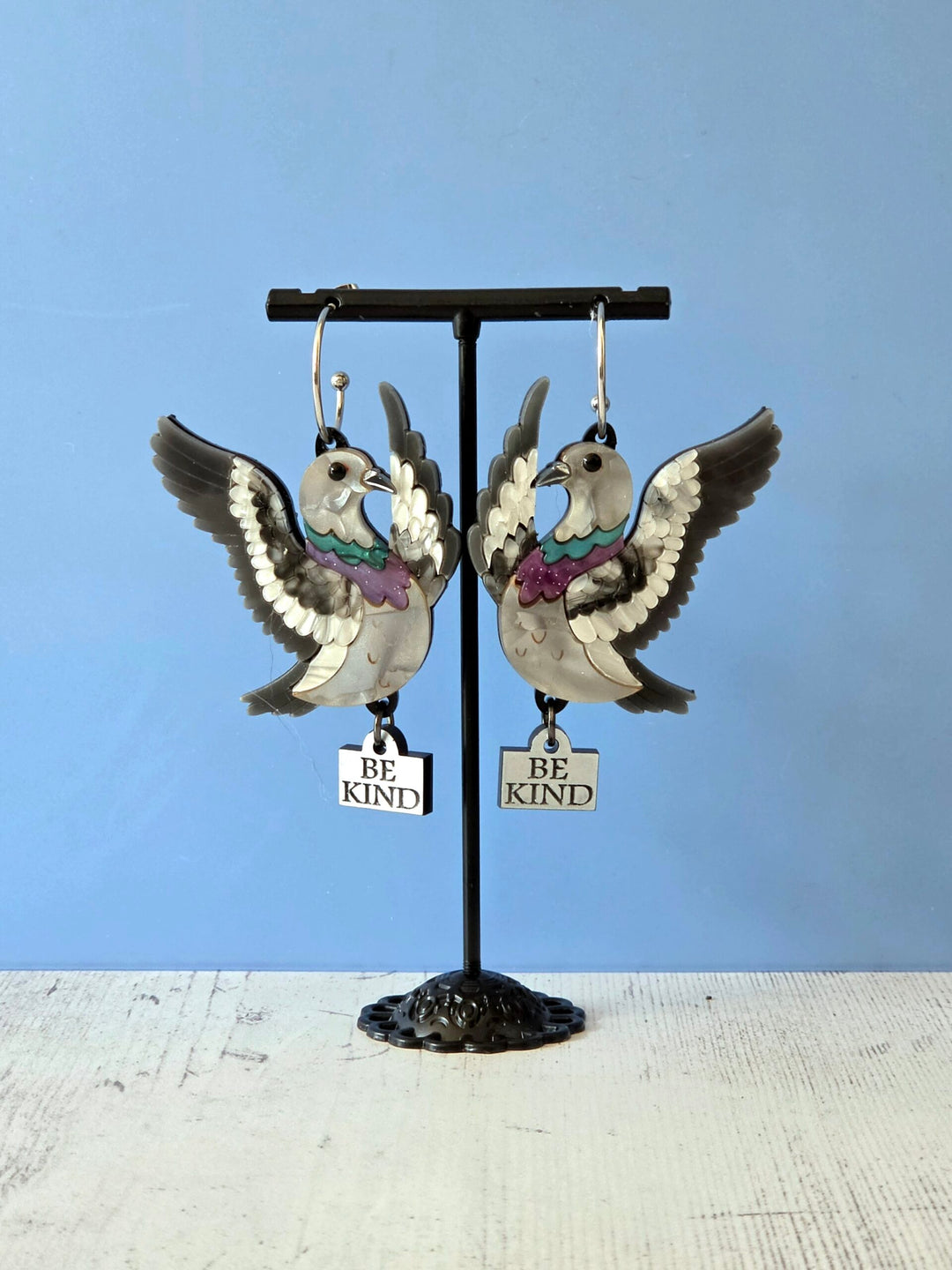 Flying Pigeon Bird Acrylic Hoop Statement Earrings