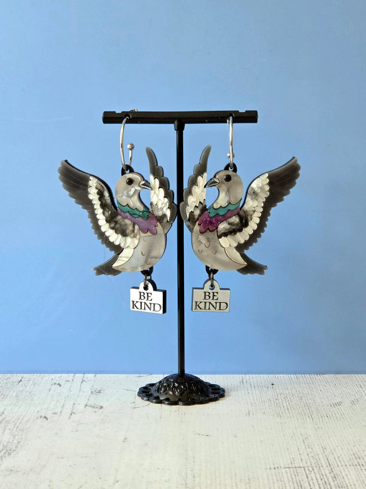 Flying Pigeon Bird Acrylic Hoop Statement Earrings