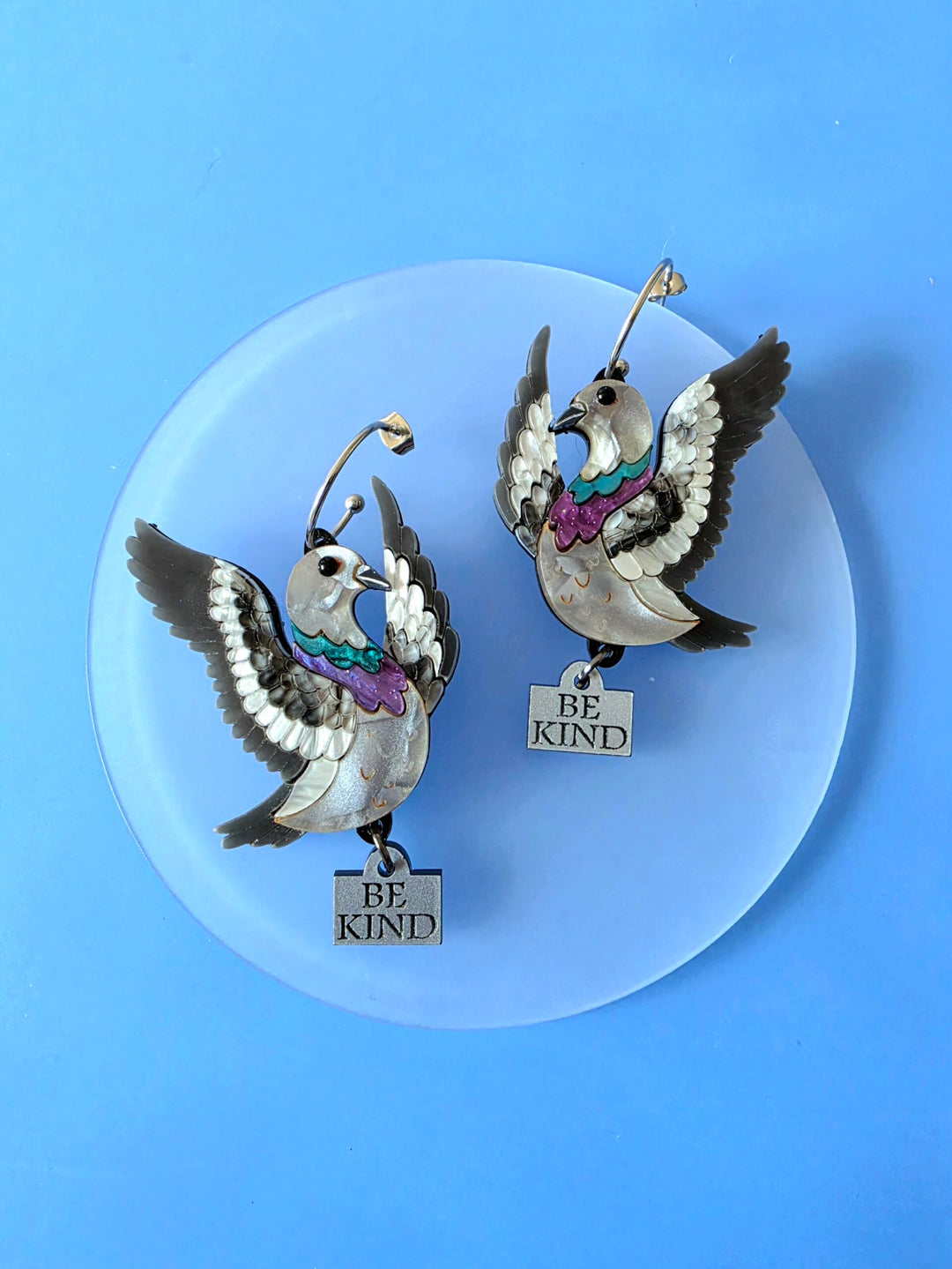 Flying Pigeon Bird Acrylic Hoop Statement Earrings