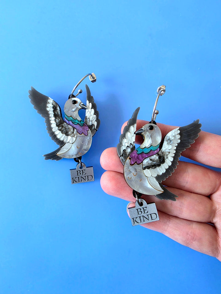 Flying Pigeon Bird Acrylic Hoop Statement Earrings