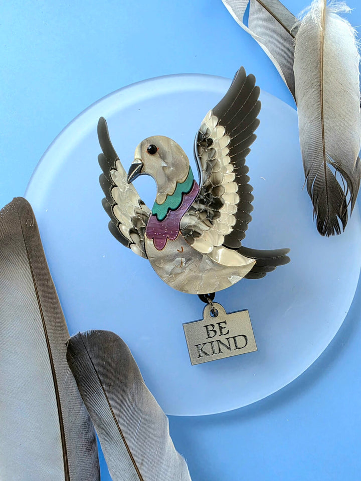 Flying Pigeon Bird Acrylic Statement Brooch or Necklace