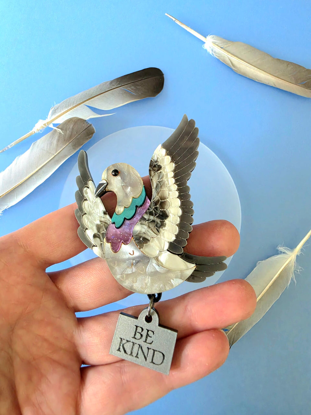 Flying Pigeon Bird Acrylic Brooch Pin or Pendant