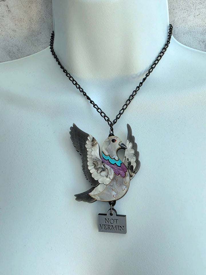 Flying Pigeon Bird Acrylic Statement Brooch or Necklace