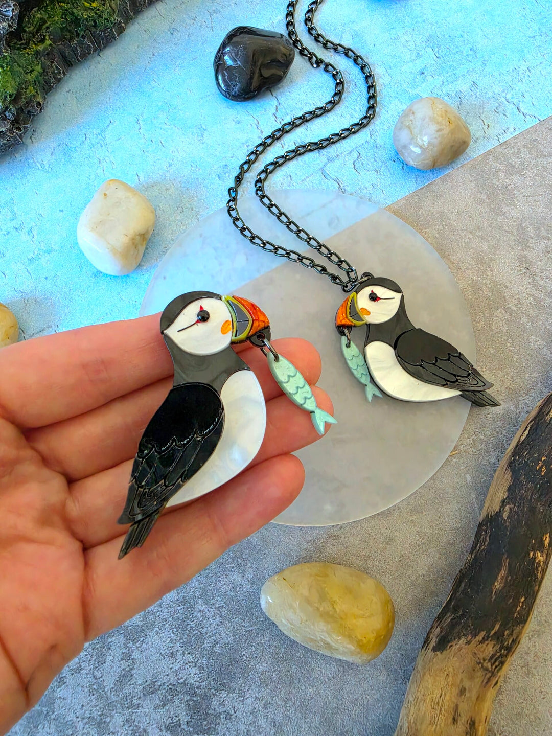 Puffin Coastal Bird Pin Brooch or Pendant