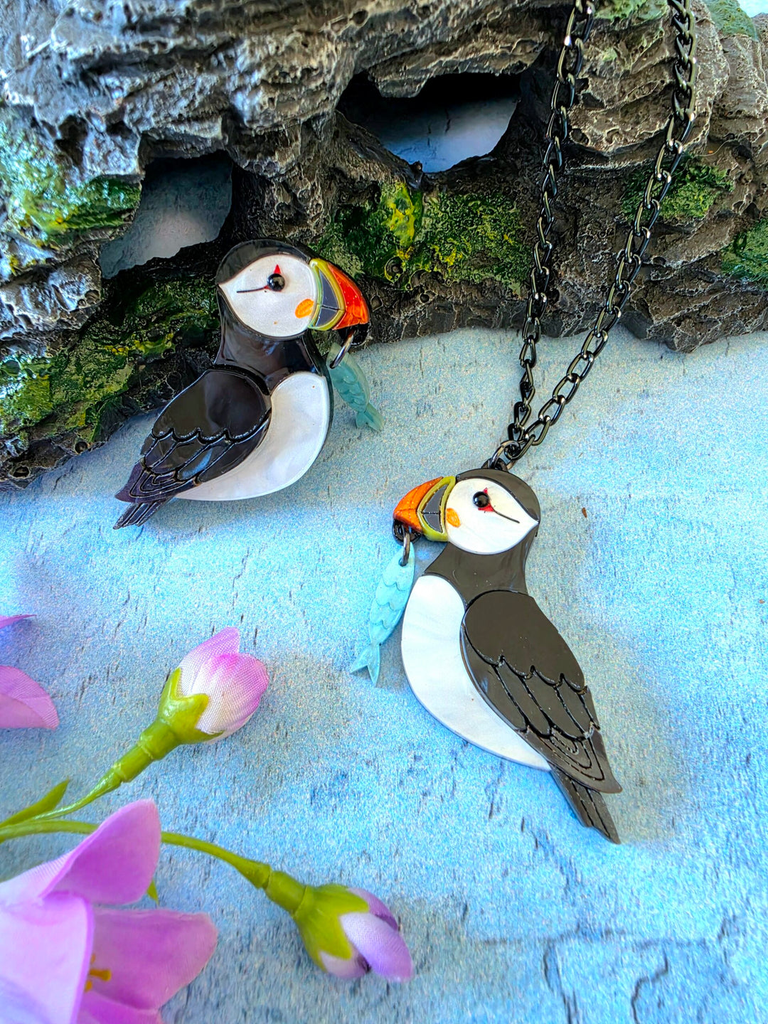 Puffin Coastal Bird Pin Brooch or Pendant