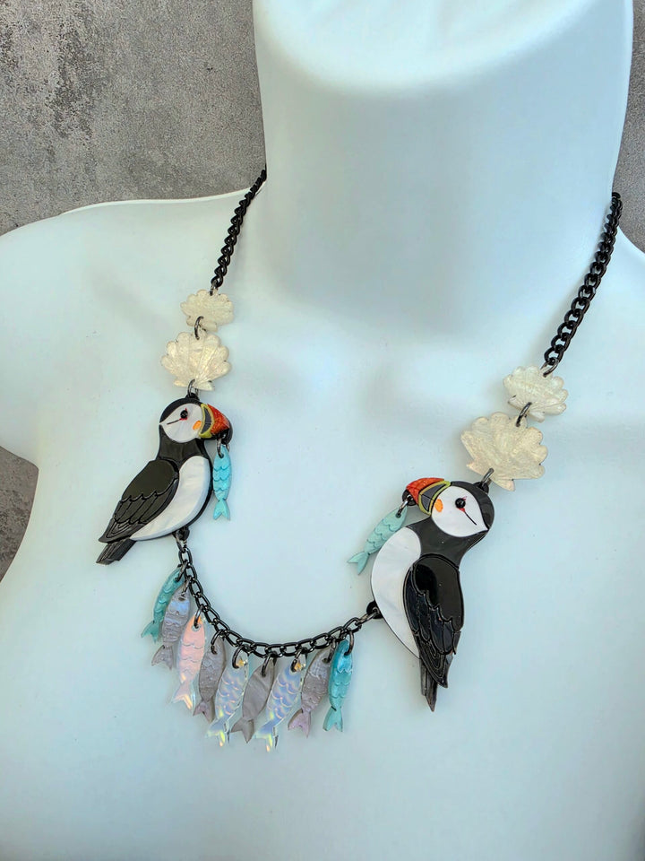 Puffin Coastal Bird Fish Charm Acrylic Necklace