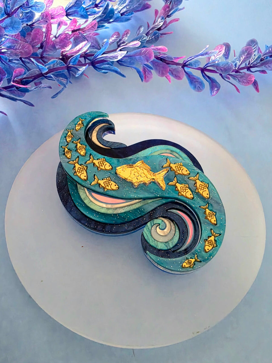 Swimming Against the Current Shoal of Fish Brooch or Necklace