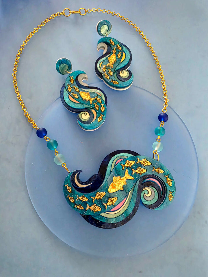 Swimming Against the Current Shoal of Fish Brooch or Necklace