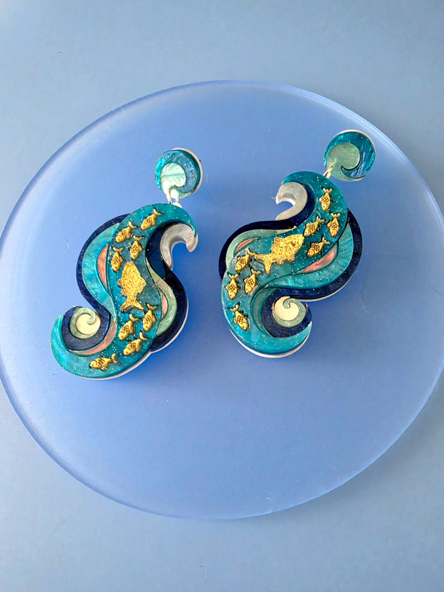 Swimming Against the Current Shoal of Fish Earrings