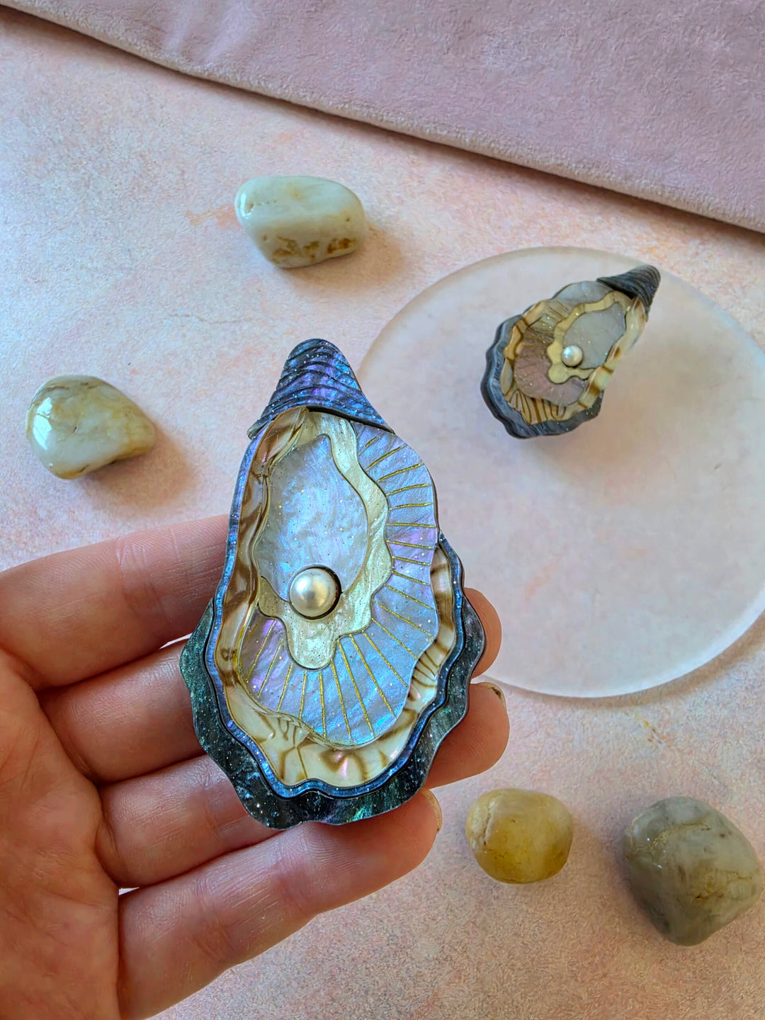 Oyster Shell Pearl Ocean Statement Brooch or Pendant