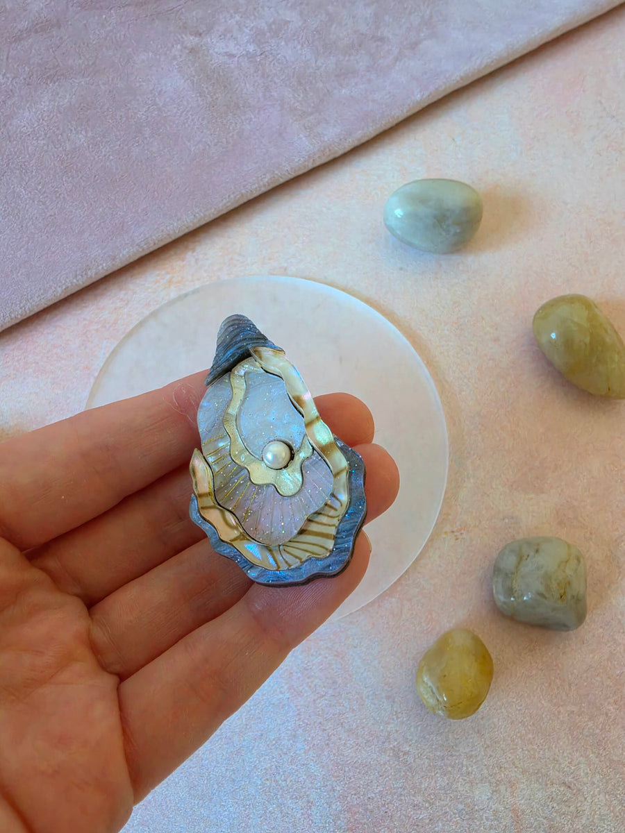 Oyster Shell Pearl Ocean Pin or Pendant