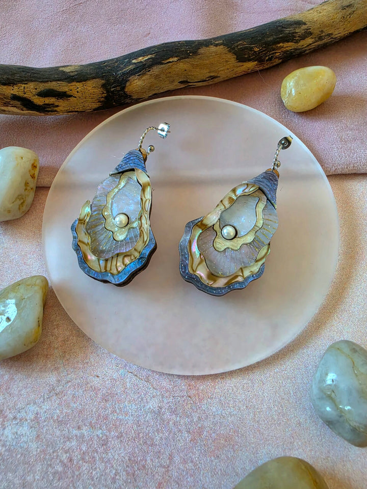Oyster Shell Pearl Ocean Statement Earrings