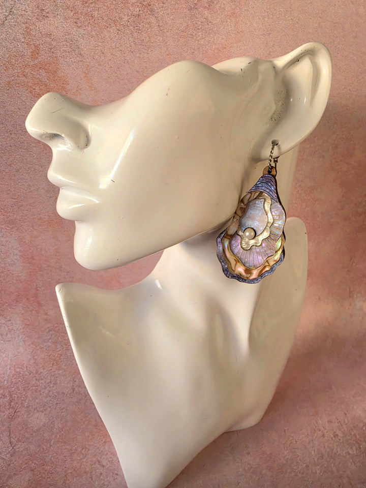 Oyster Shell Pearl Ocean Statement Earrings