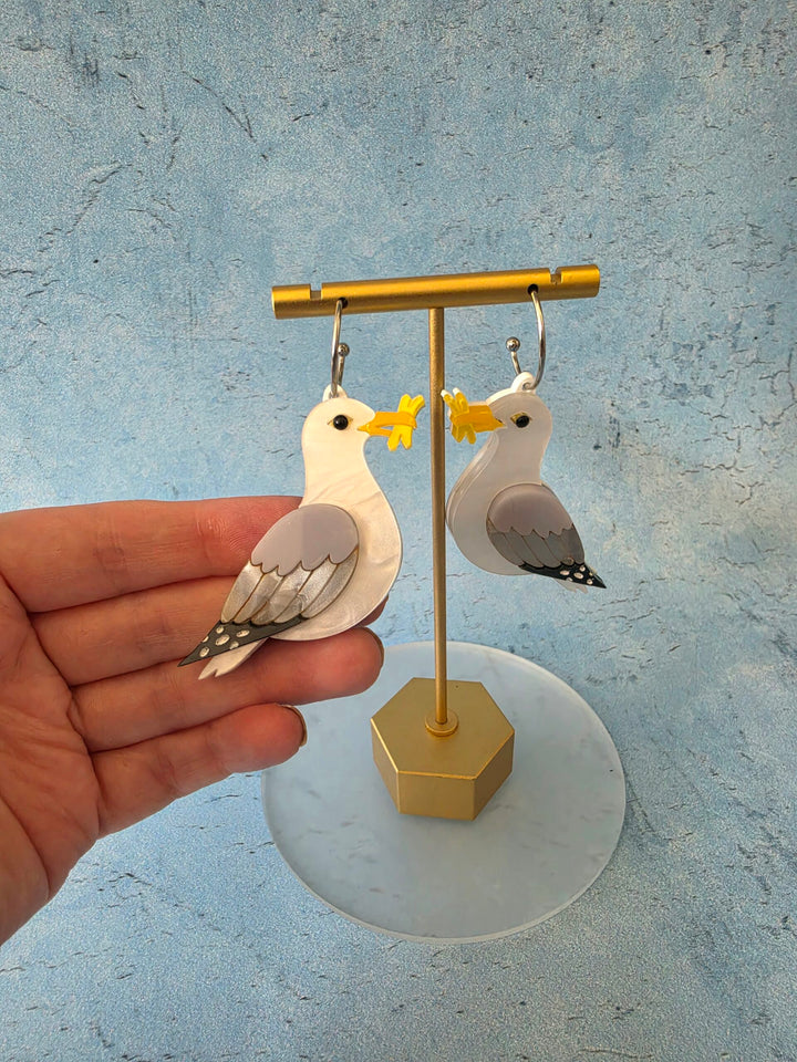Seagull Herring Gull Chip Thief Hoop Earrings