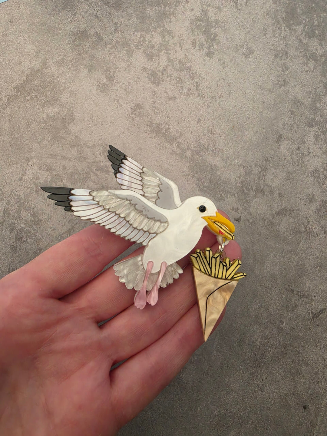 Flying Seagull Herring Gull Chip Thief Brooch