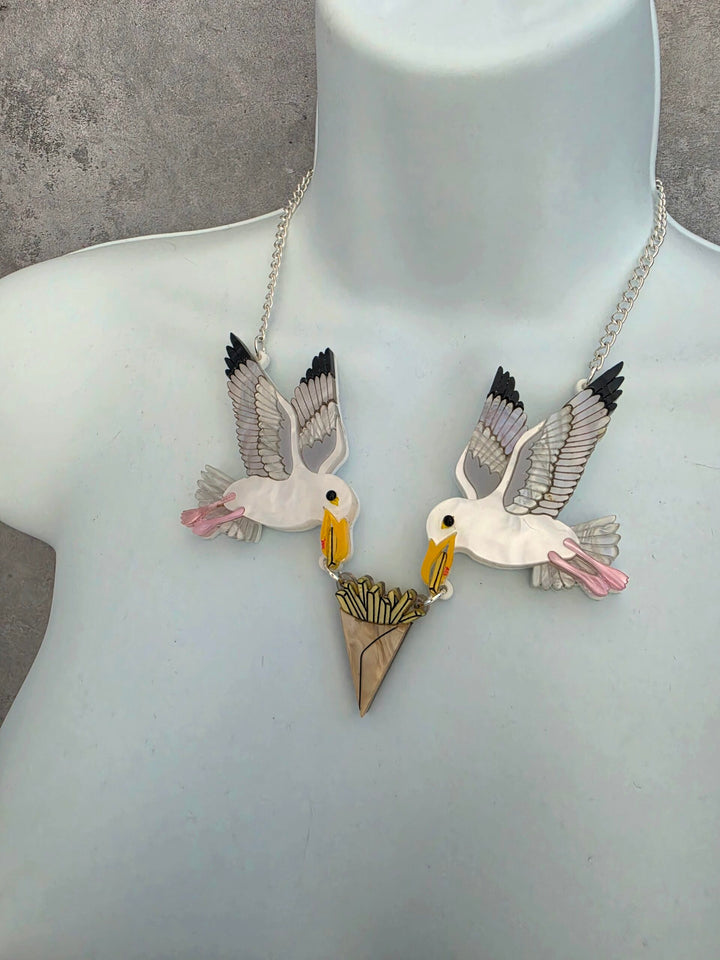 Statement Seagull Herring Gull Chip Thief Charm Necklace