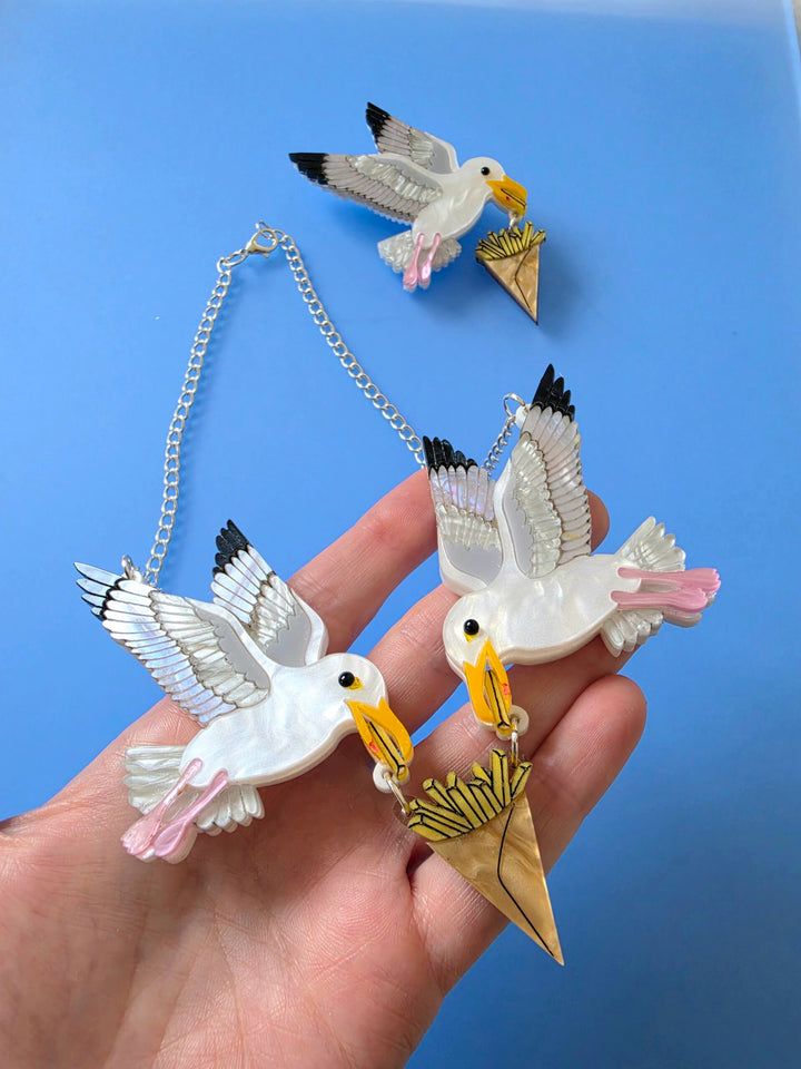 Statement Seagull Herring Gull Chip Thief Charm Necklace