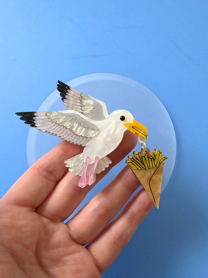 Flying Seagull Herring Gull Chip Thief Brooch
