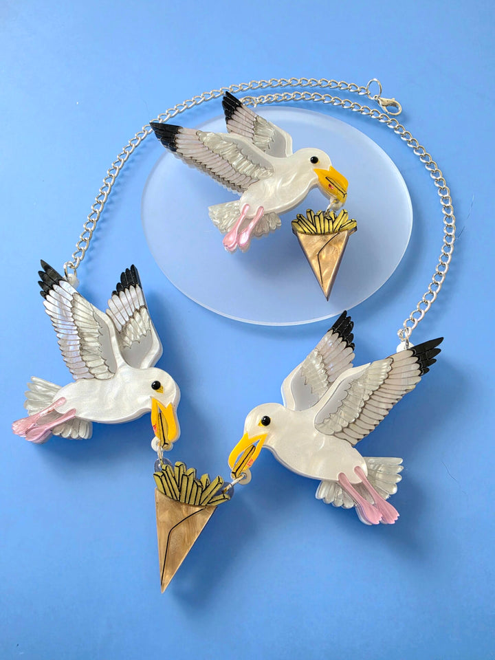 Statement Seagull Herring Gull Chip Thief Charm Necklace