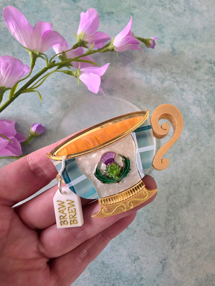 Braw Brew Scottish Teacup Brooch or Necklace