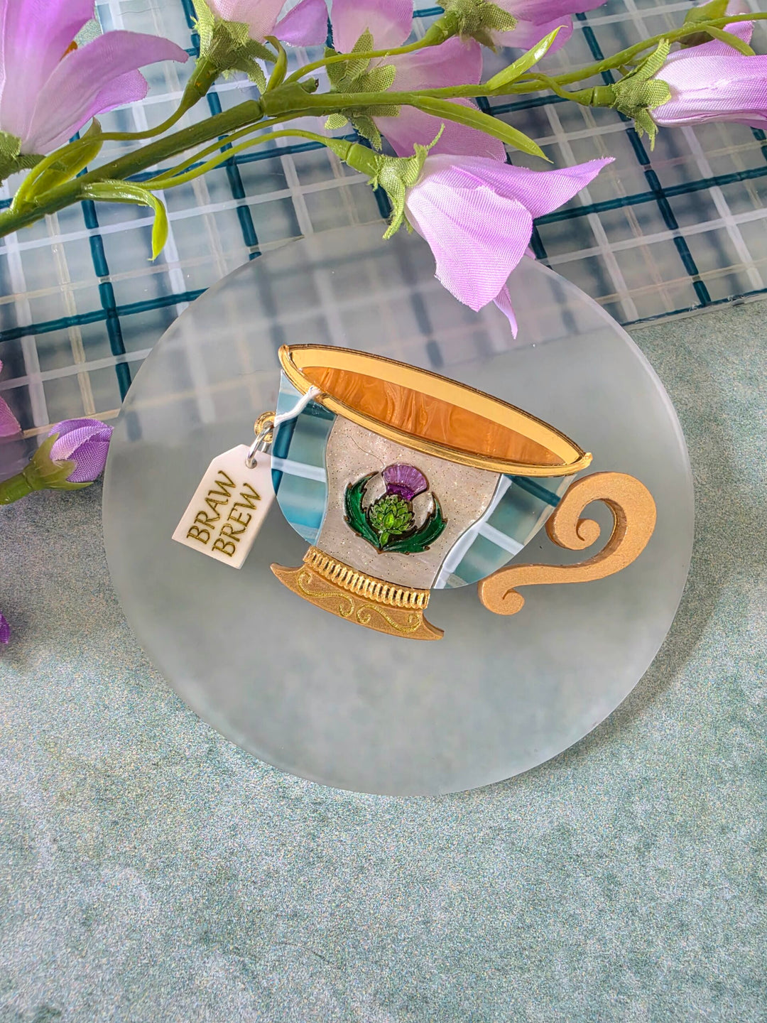 Braw Brew Scottish Teacup Brooch or Necklace