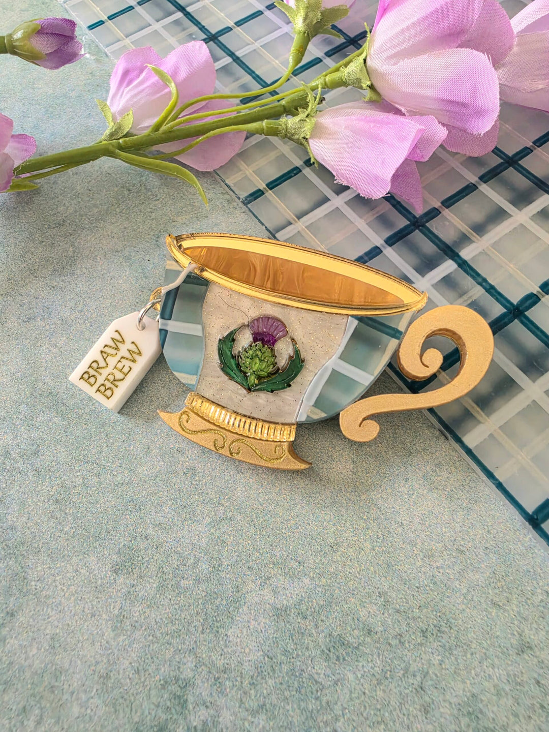 Braw Brew Scottish Teacup Brooch or Necklace