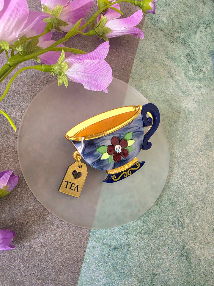 Gothic Spooky Brew Floral Teacup Brooch or Necklace
