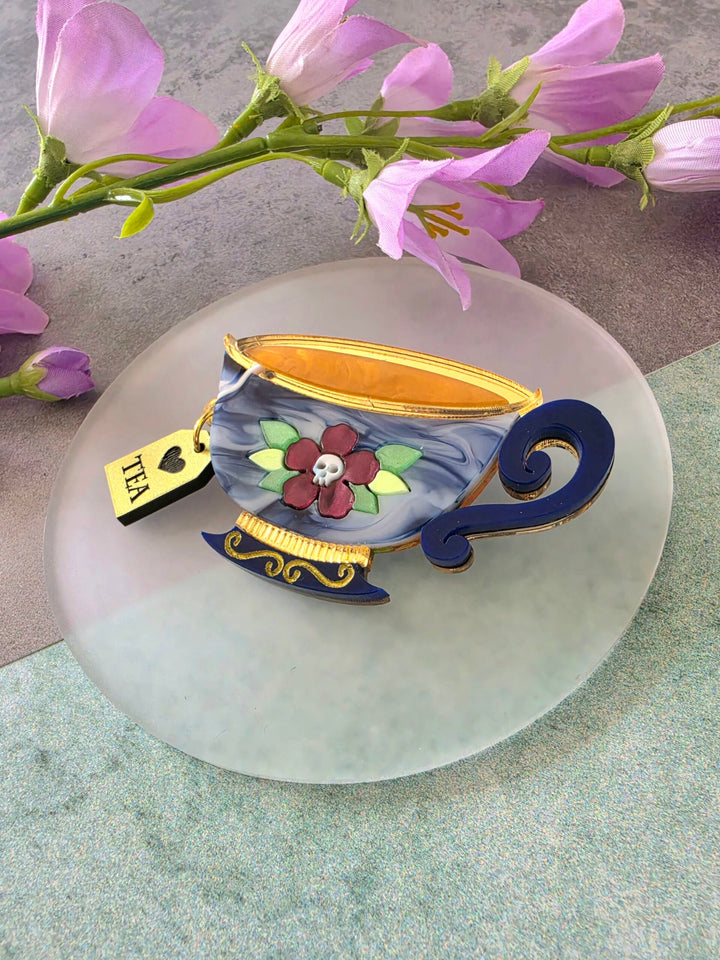 Gothic Spooky Brew Floral Teacup Brooch or Necklace