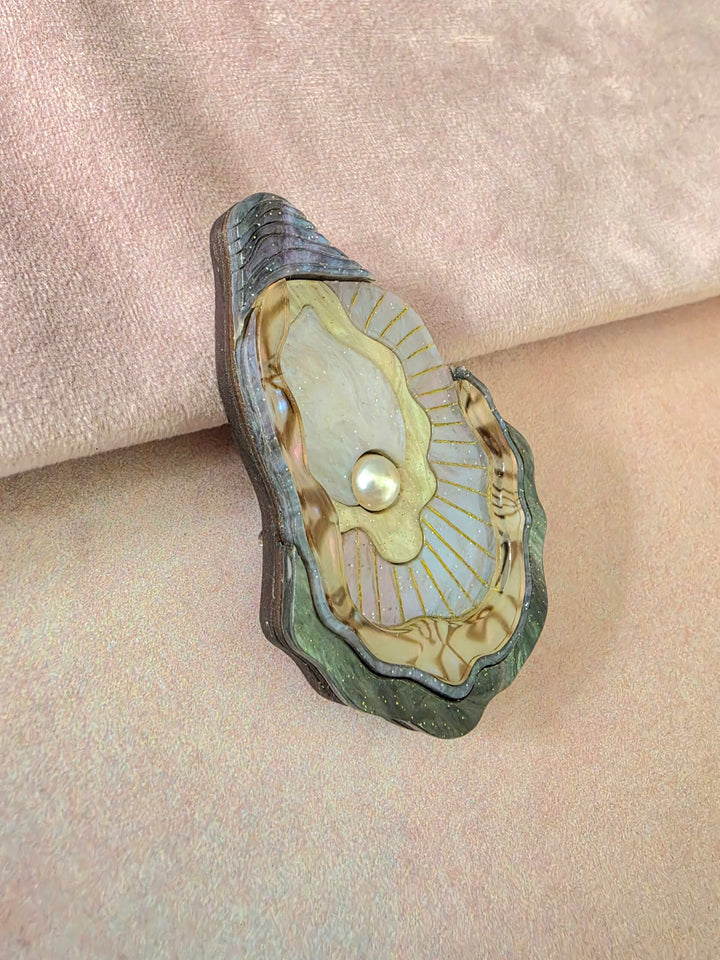 Oyster Shell Pearl Ocean Statement Brooch or Pendant