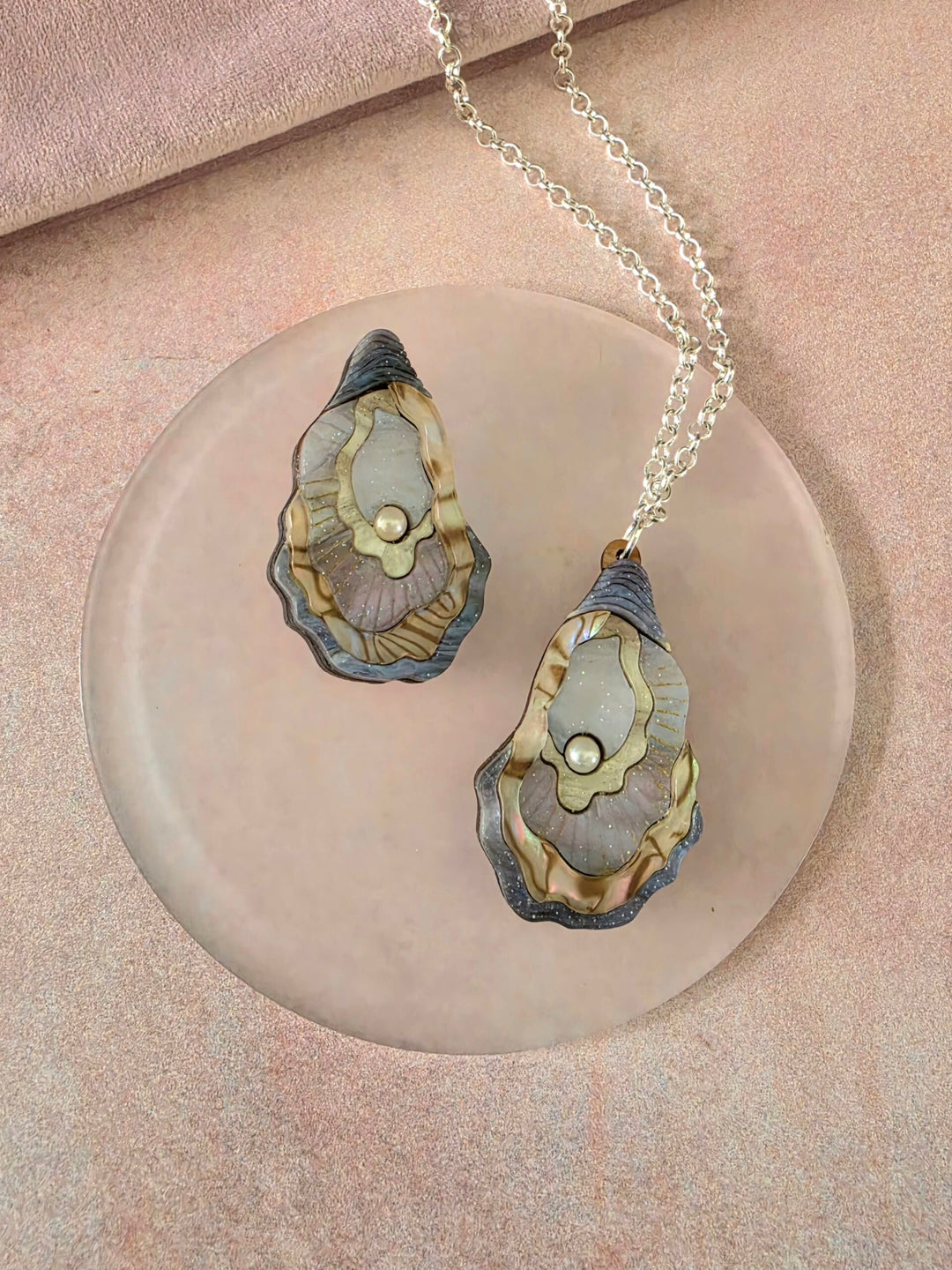 Oyster Shell Pearl Ocean Pin or Pendant