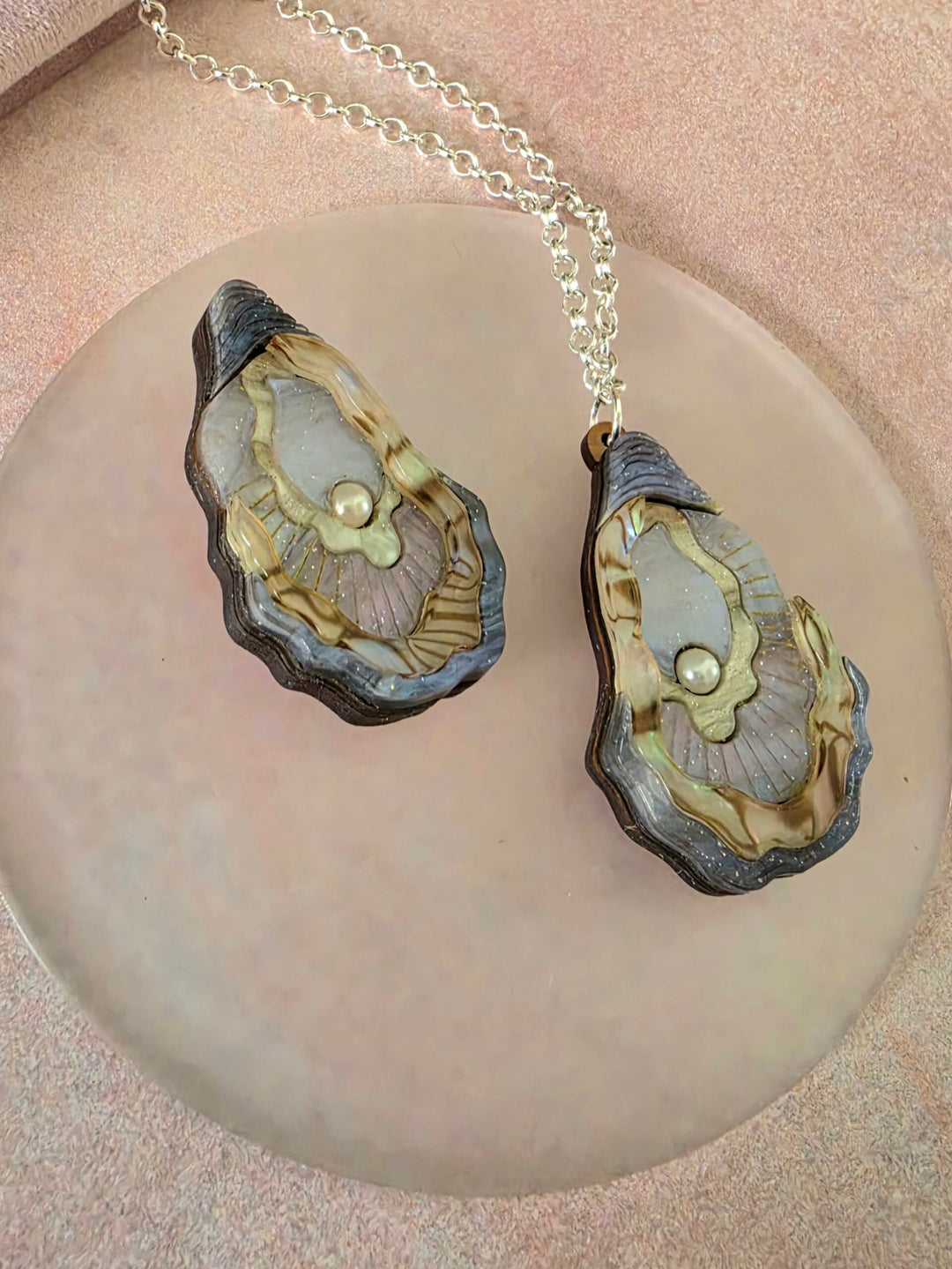 Oyster Shell Pearl Ocean Pin or Pendant