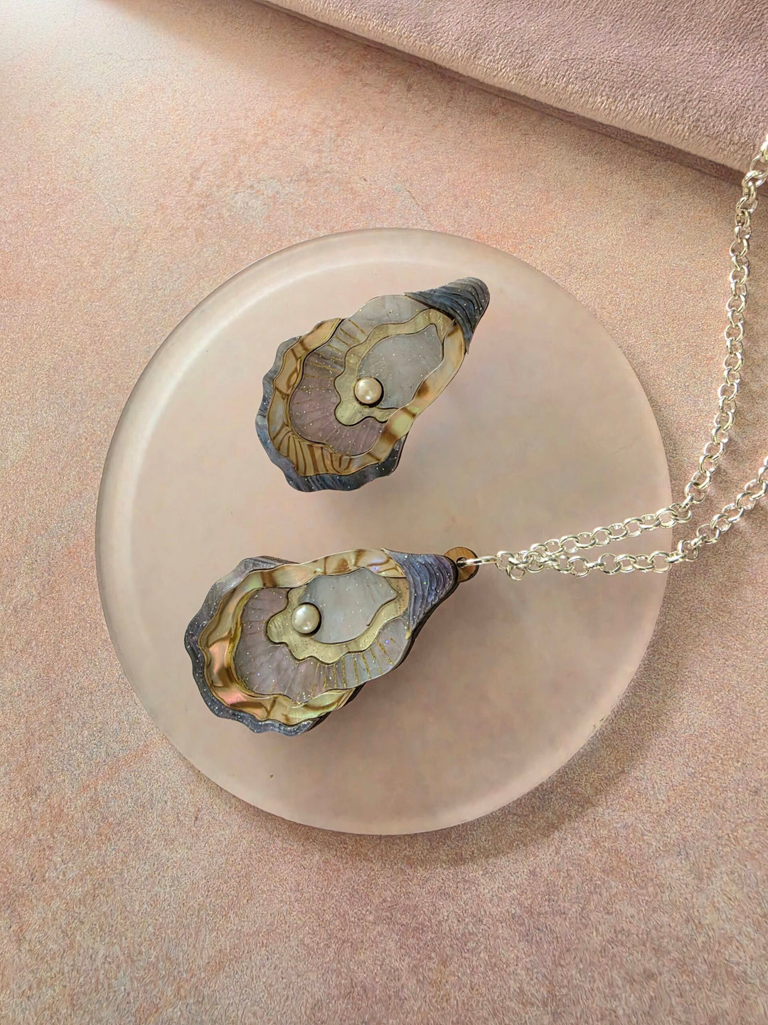 Oyster Shell Pearl Ocean Pin or Pendant