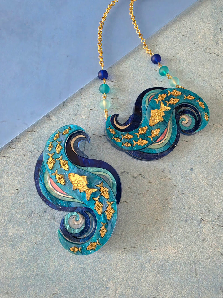 Swimming Against the Current Shoal of Fish Brooch or Necklace