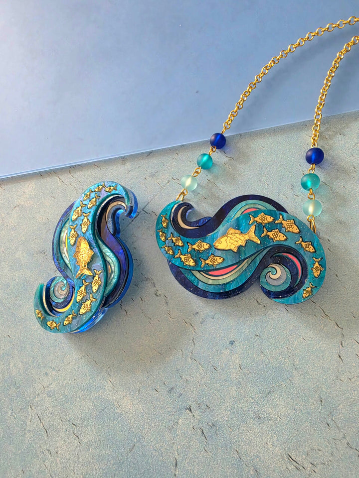 Swimming Against the Current Shoal of Fish Brooch or Necklace