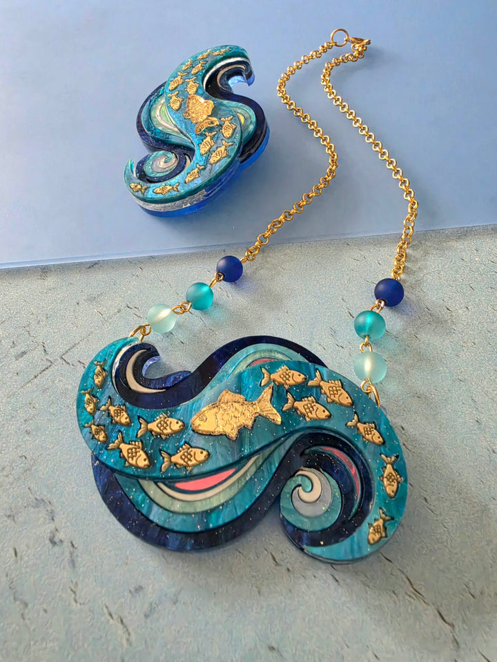 Swimming Against the Current Shoal of Fish Brooch or Necklace