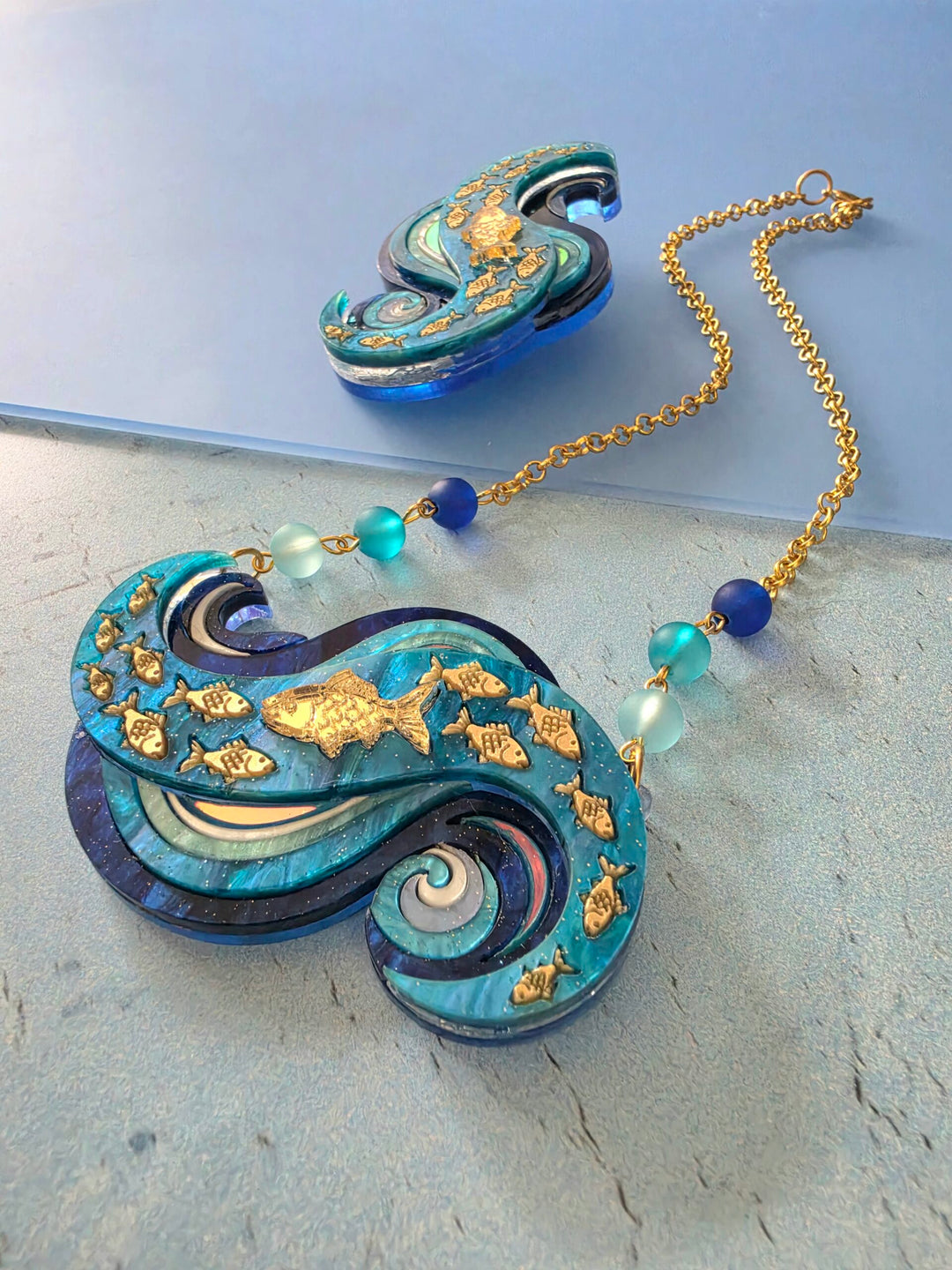Swimming Against the Current Shoal of Fish Brooch or Necklace