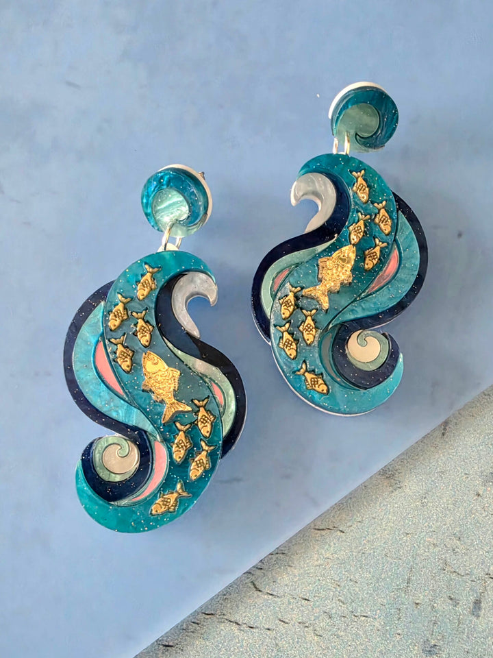 Swimming Against the Current Shoal of Fish Earrings