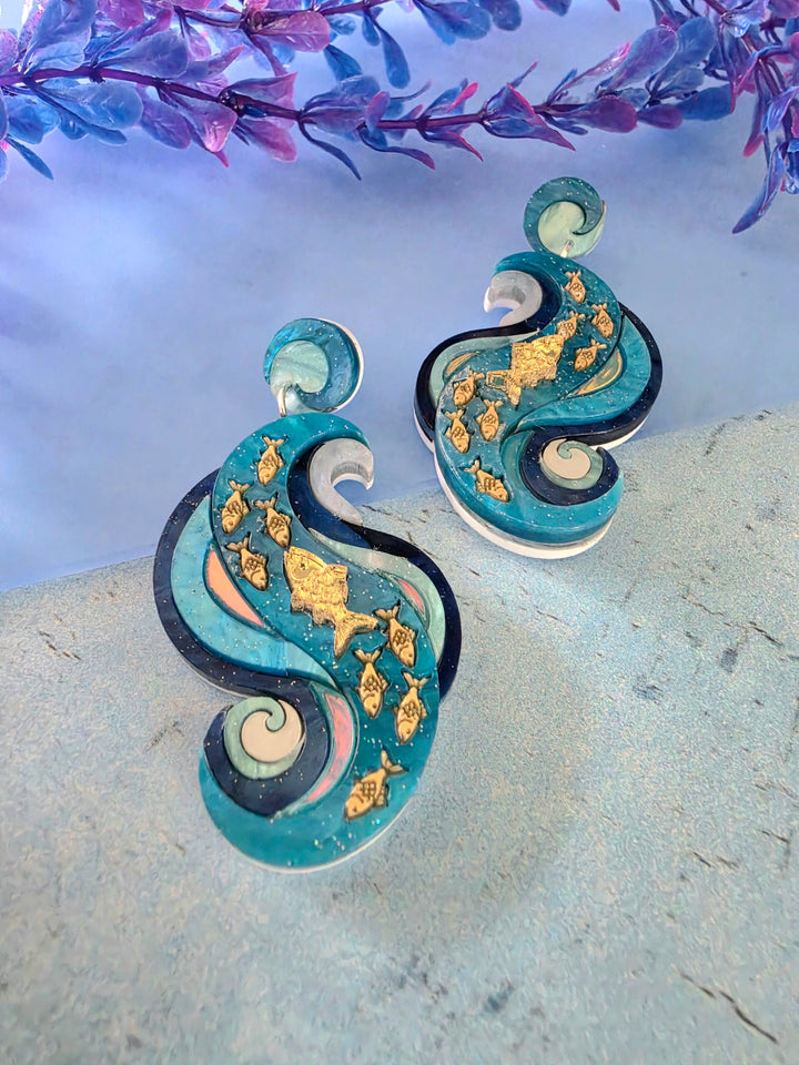 Swimming Against the Current Shoal of Fish Earrings