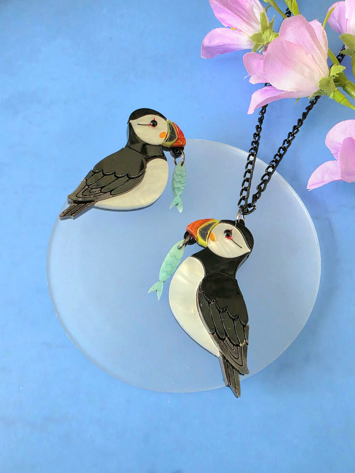Puffin Coastal Bird Pin Brooch or Pendant