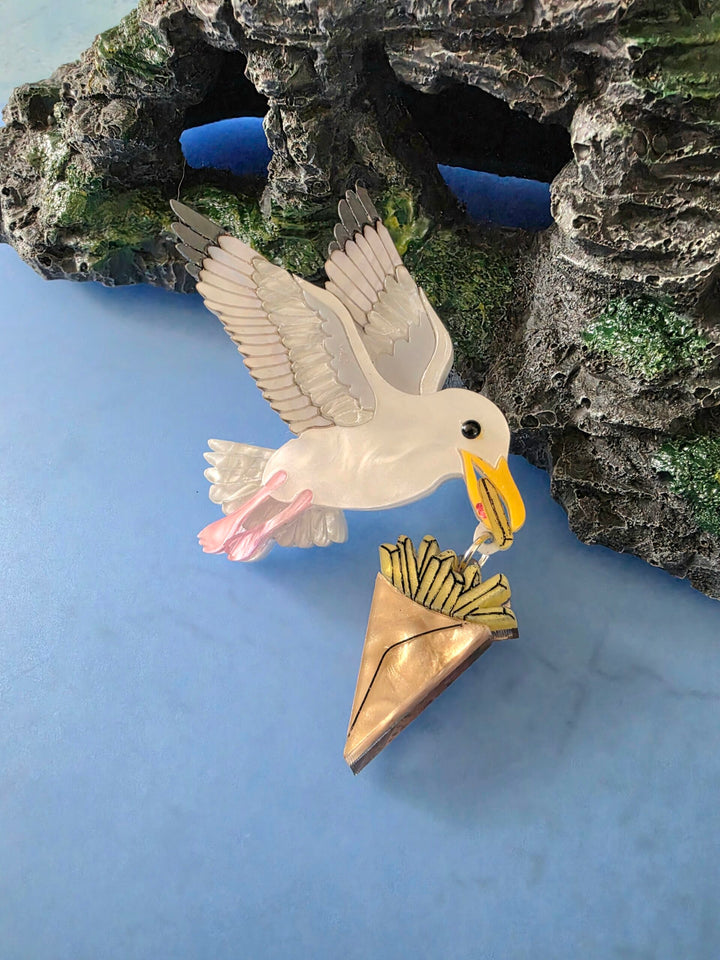 Flying Seagull Herring Gull Chip Thief Brooch