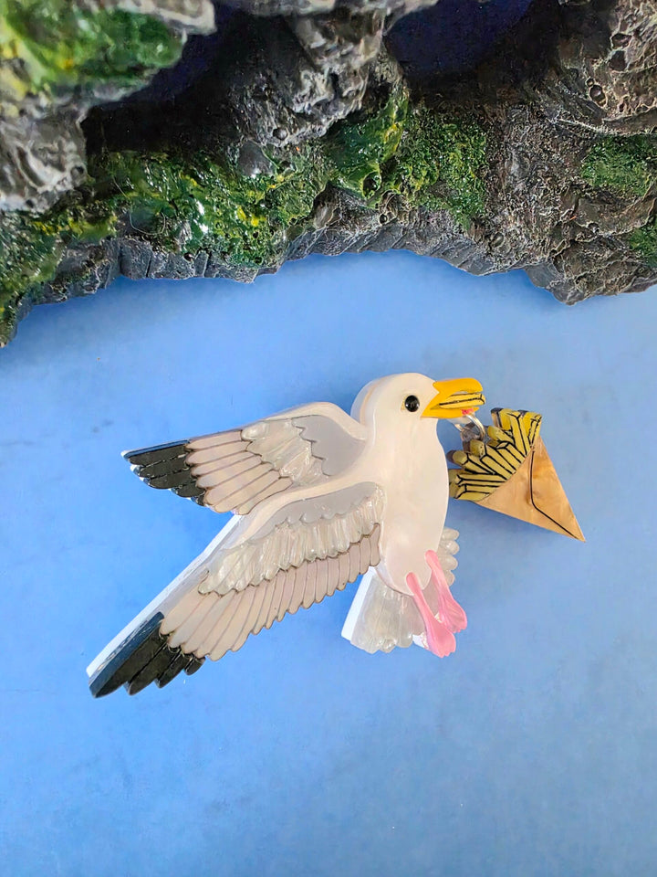 Flying Seagull Herring Gull Chip Thief Brooch