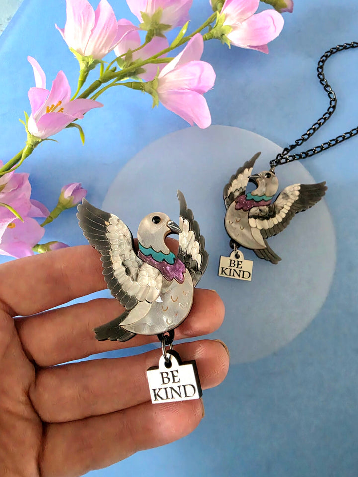Flying Pigeon Bird Acrylic Brooch Pin or Pendant
